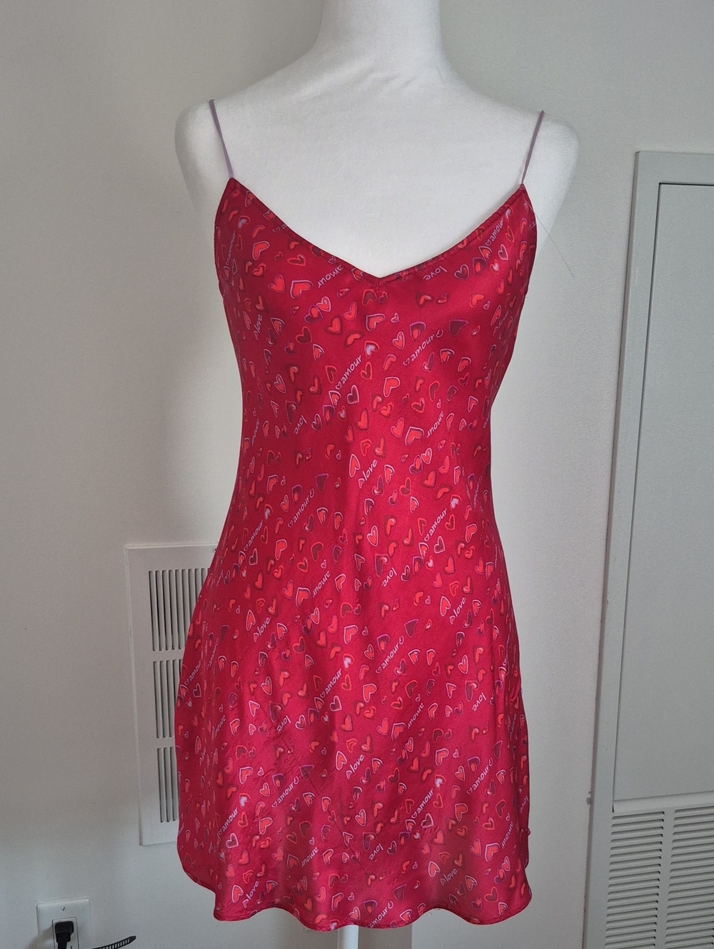 La SENZA Red Heart-Print Silk Slip Size Small